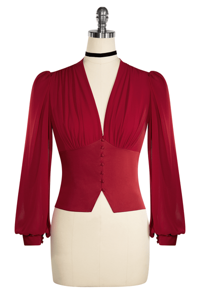 Poodles In Paris Long Sleeve Top (Burgundy)