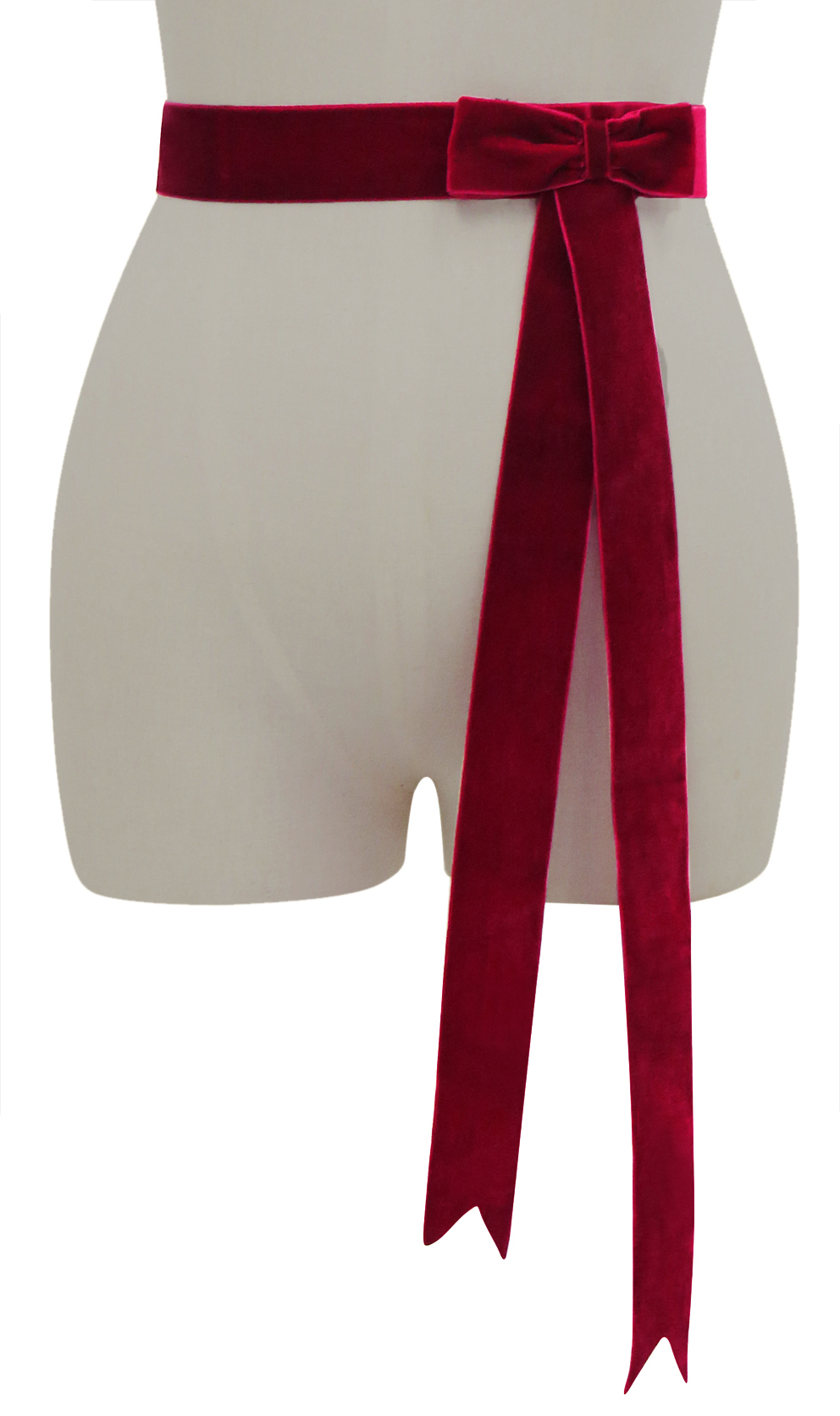 D'Amour Velvet Bow Belt With Tails (Burgundy) - Kitten D'Amour
