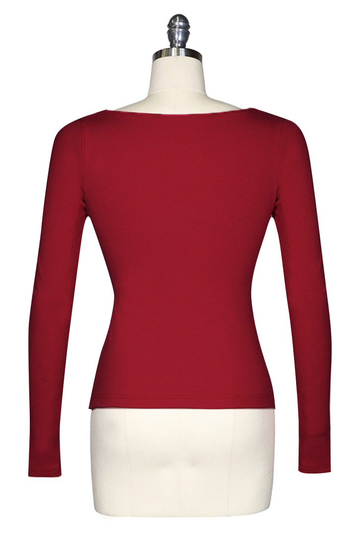 D'Amour Long Sleeve Peek-A-Boo Top (Red) - Kitten D'Amour