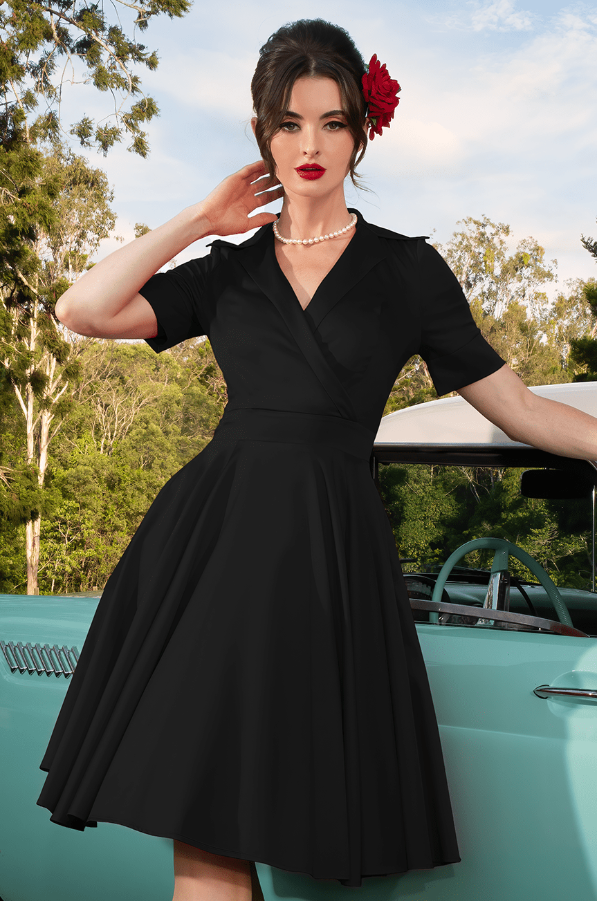 Tea Rose Collar Dress Black Kitten D Amour