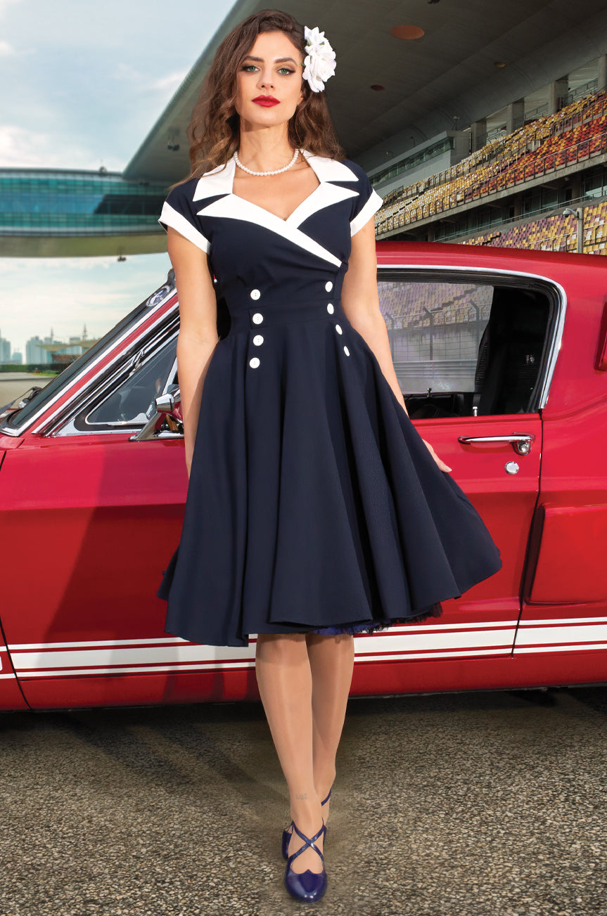 D'Amour Contrast Collar Dress (Navy) - Kitten D'Amour