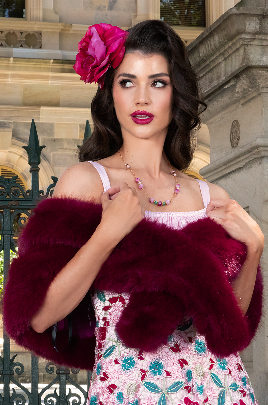 red dress with white fur shawl faux fur stole faux fur wrap faux fur shawl bridal wrap wedding shrug   ALEX BRIDAL
