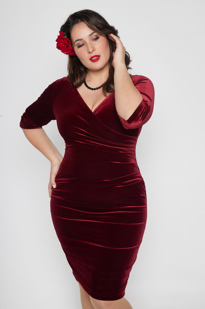Velvet Vamp Dress (Burgundy) - Kitten D'Amour