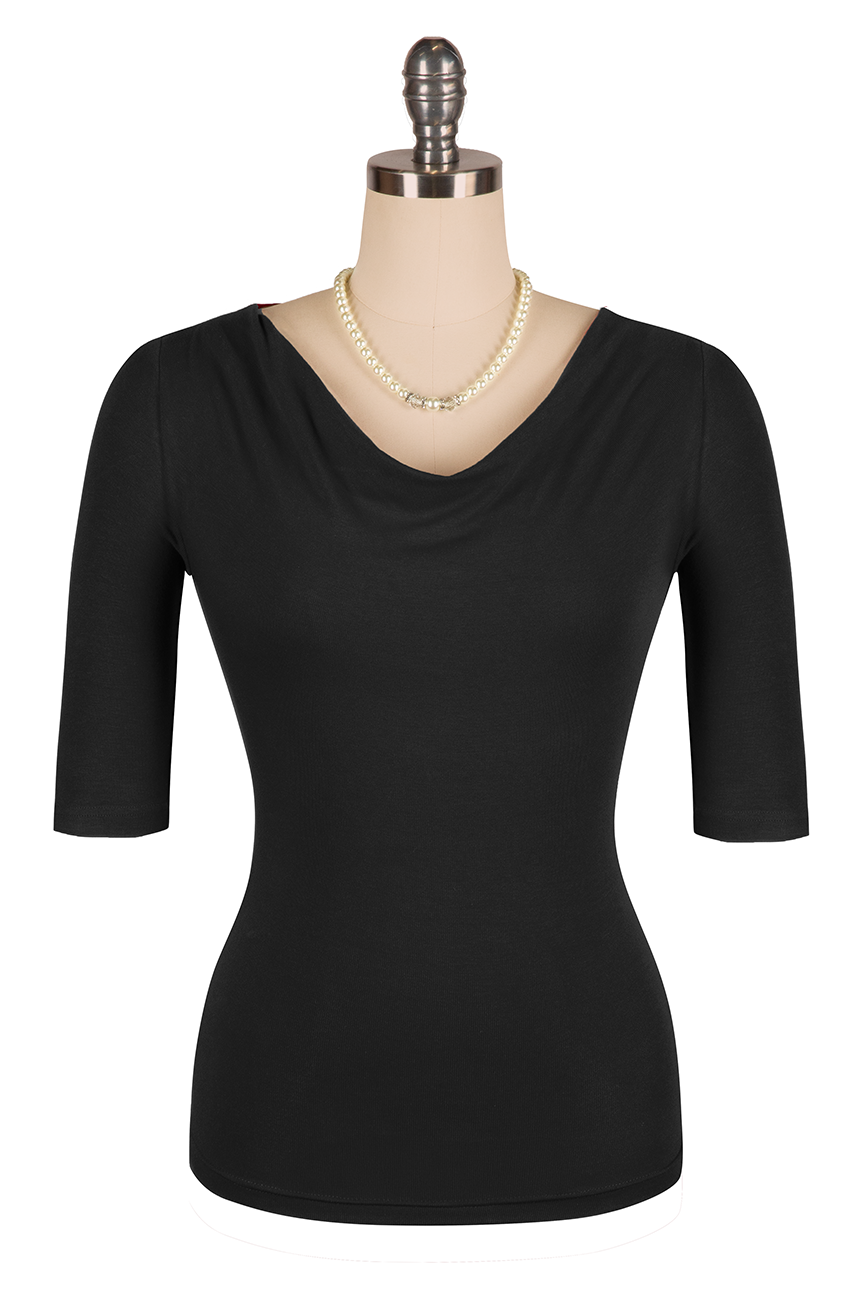 Manhattan Follies Cowl Neck Jersey Top (Black) - Kitten D'Amour