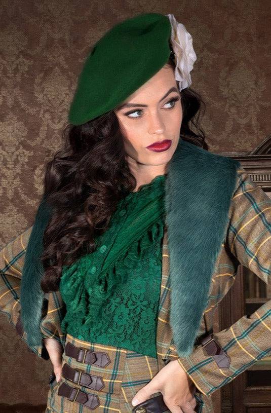 D'Amour Woollen Beret (Green) - Kitten D'Amour