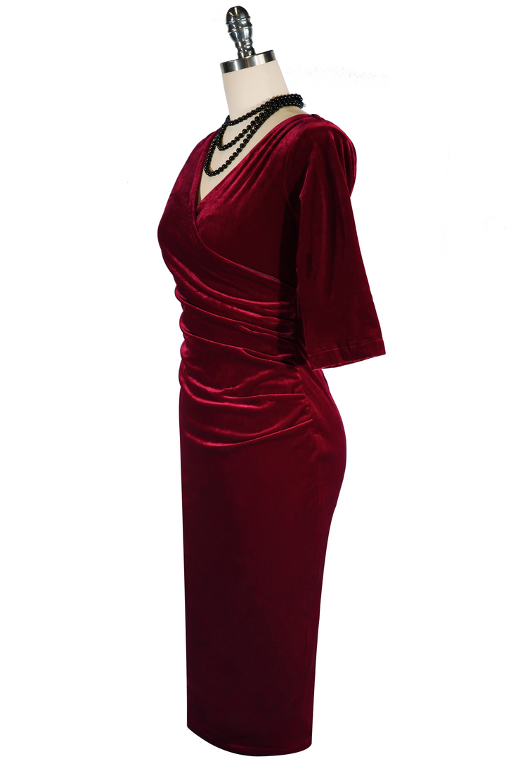 Velvet Vamp Dress (Burgundy) - Kitten D'Amour