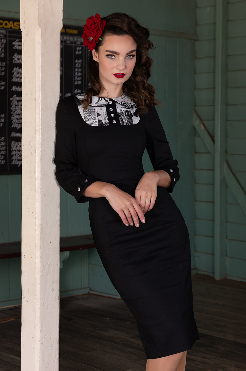 Read All About It Long Sleeve Wiggle Dress – Kitten D'Amour