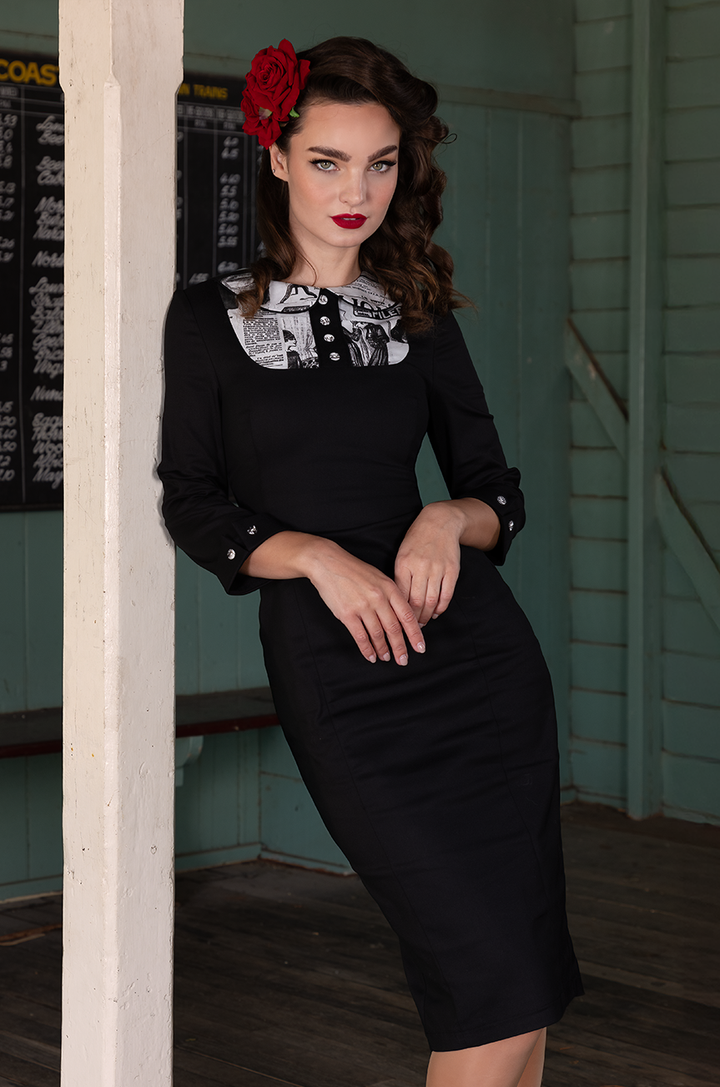 Read All About It Long Sleeve Wiggle Dress