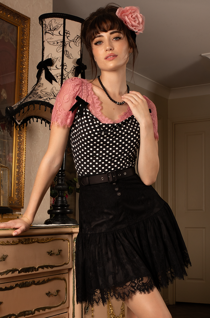 Cosette Lace Flirt Skirt (Black) - Kitten D'Amour
