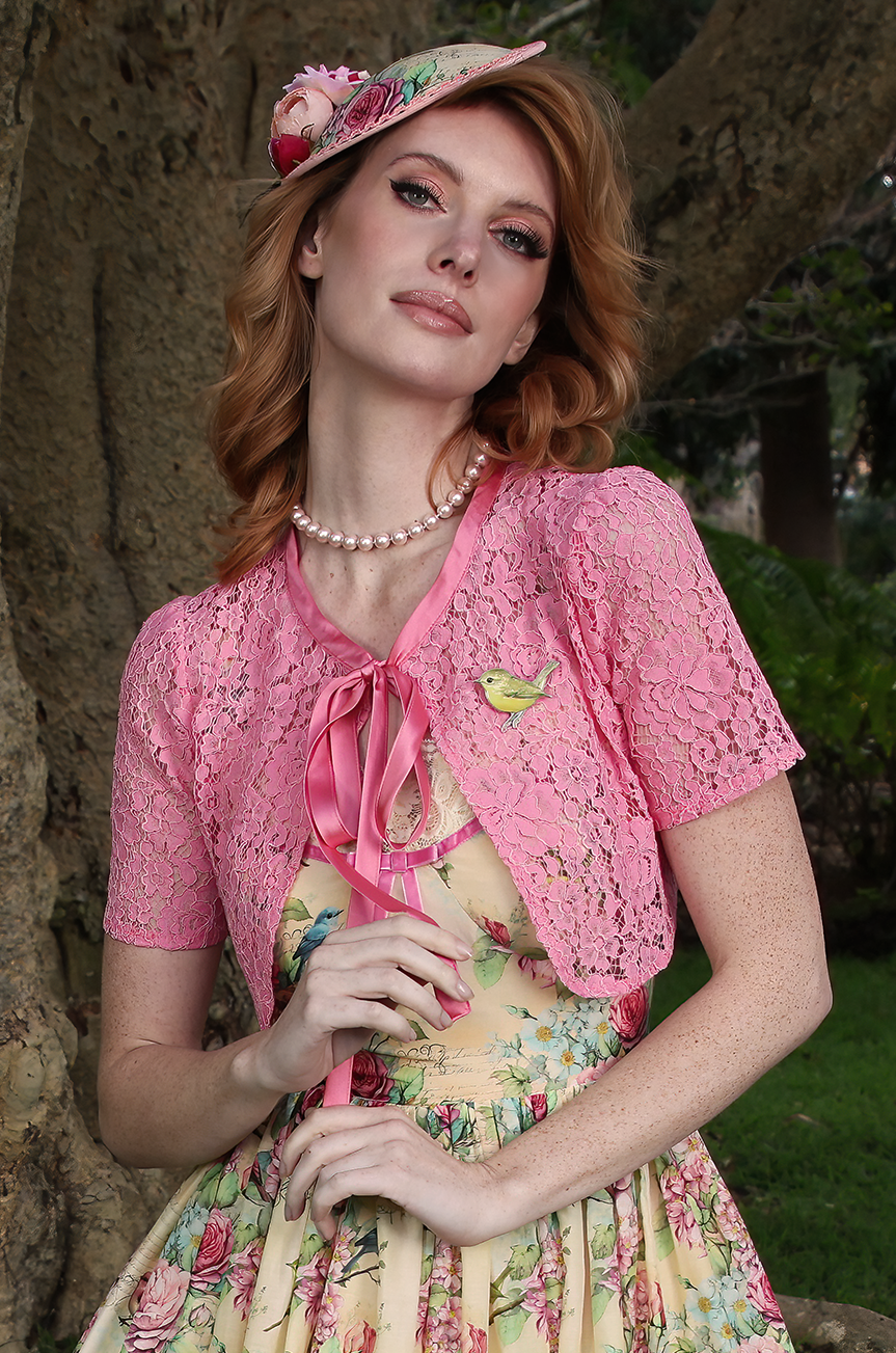 Birdsong Lace Crop Jacket (Pink) - Main Image