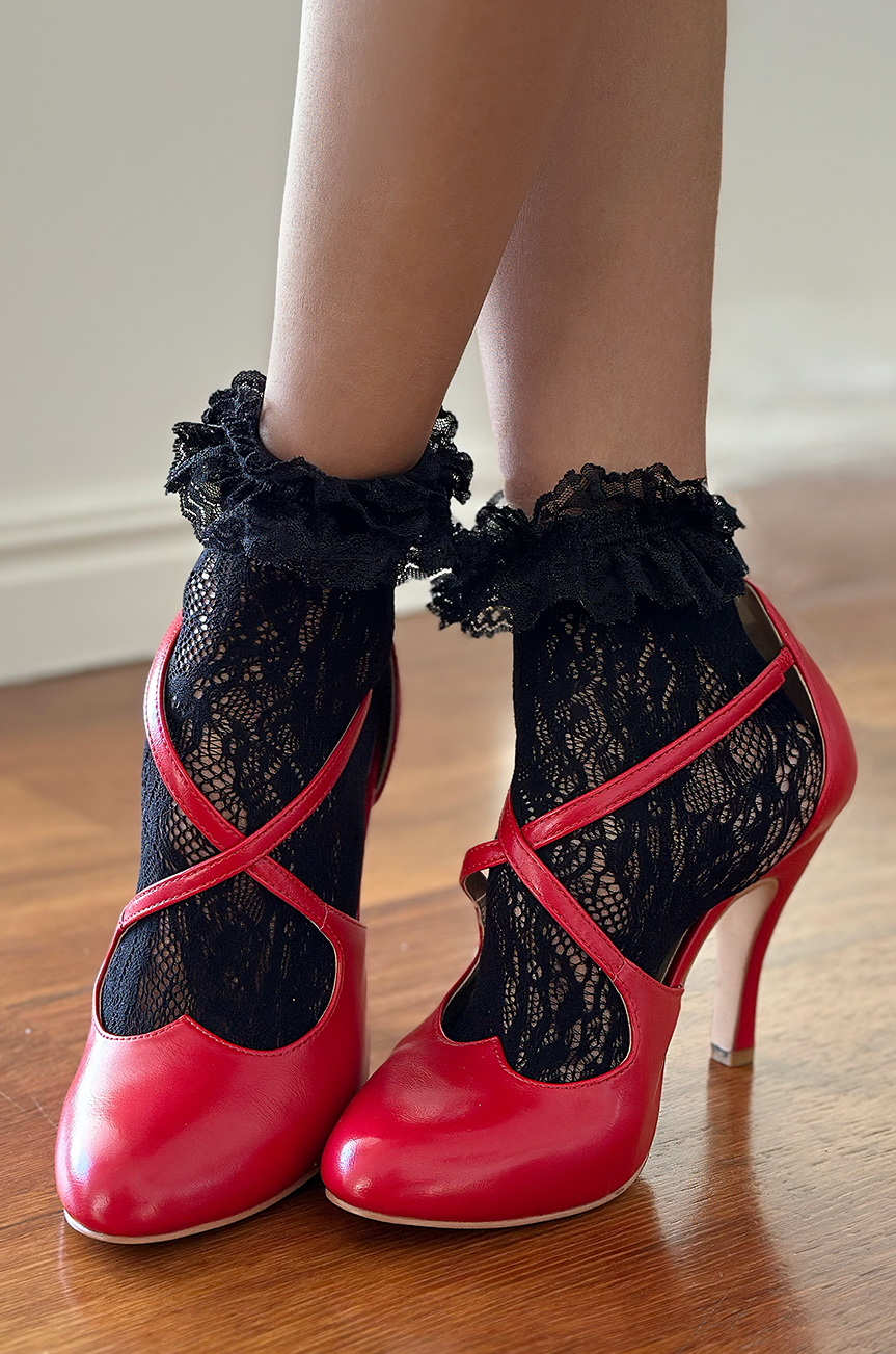 Follies Lace Ruffle Edge Socks (Black) - Kitten D'Amour