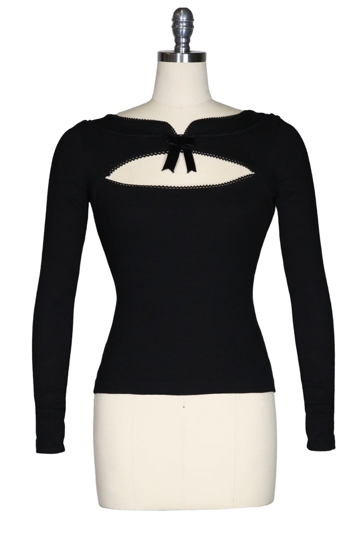 D'Amour Long Sleeve Peek-A-Boo Top (Black) - Kitten D'Amour