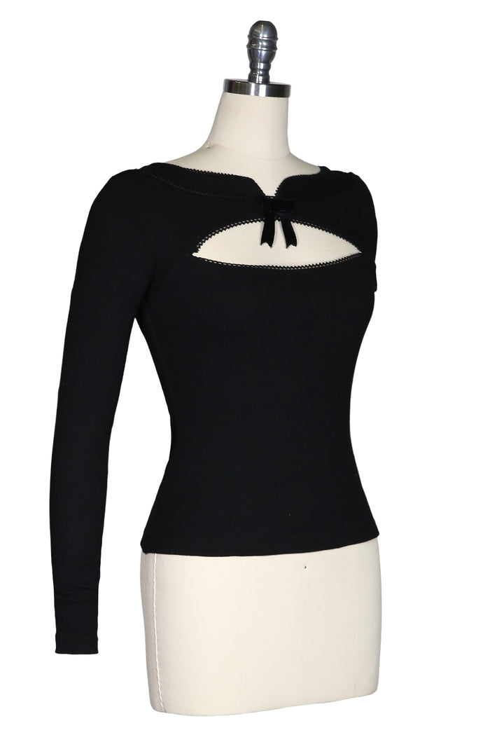 D'Amour Long Sleeve Peek-A-Boo Top (Black) - Kitten D'Amour