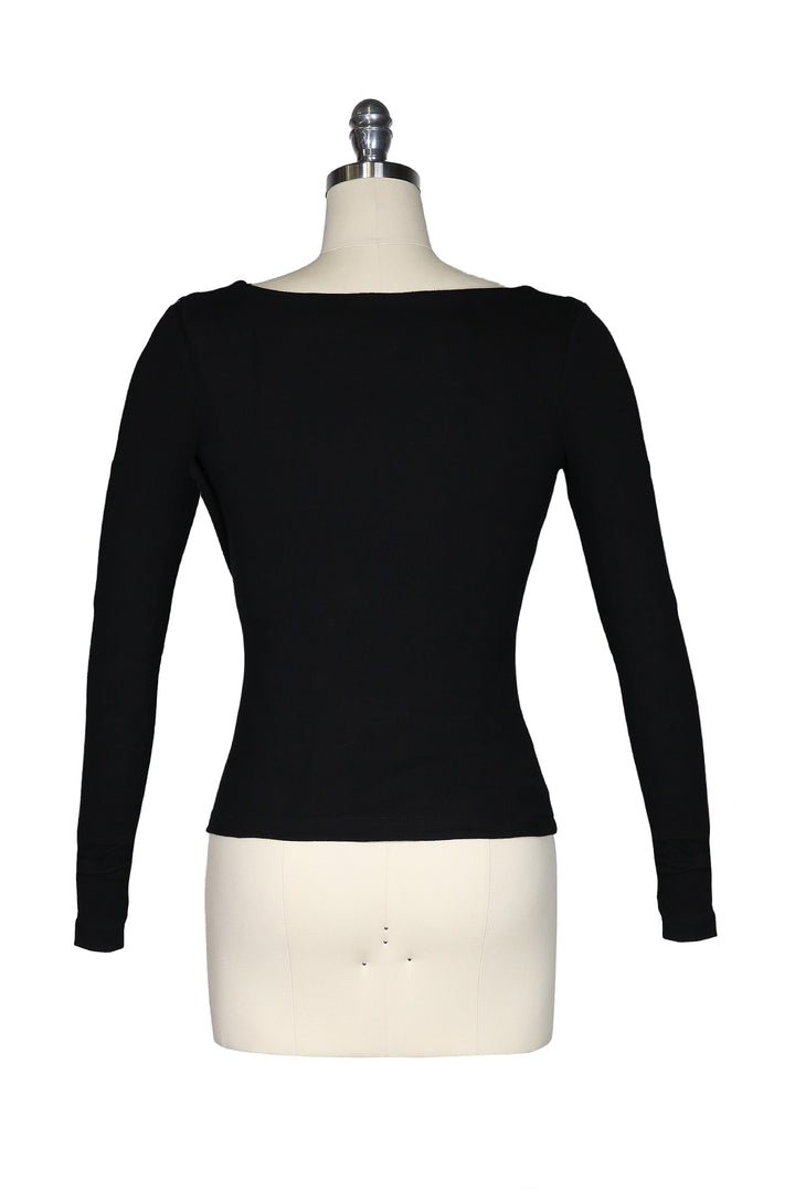 D'Amour Long Sleeve Peek-A-Boo Top (Black) - Kitten D'Amour