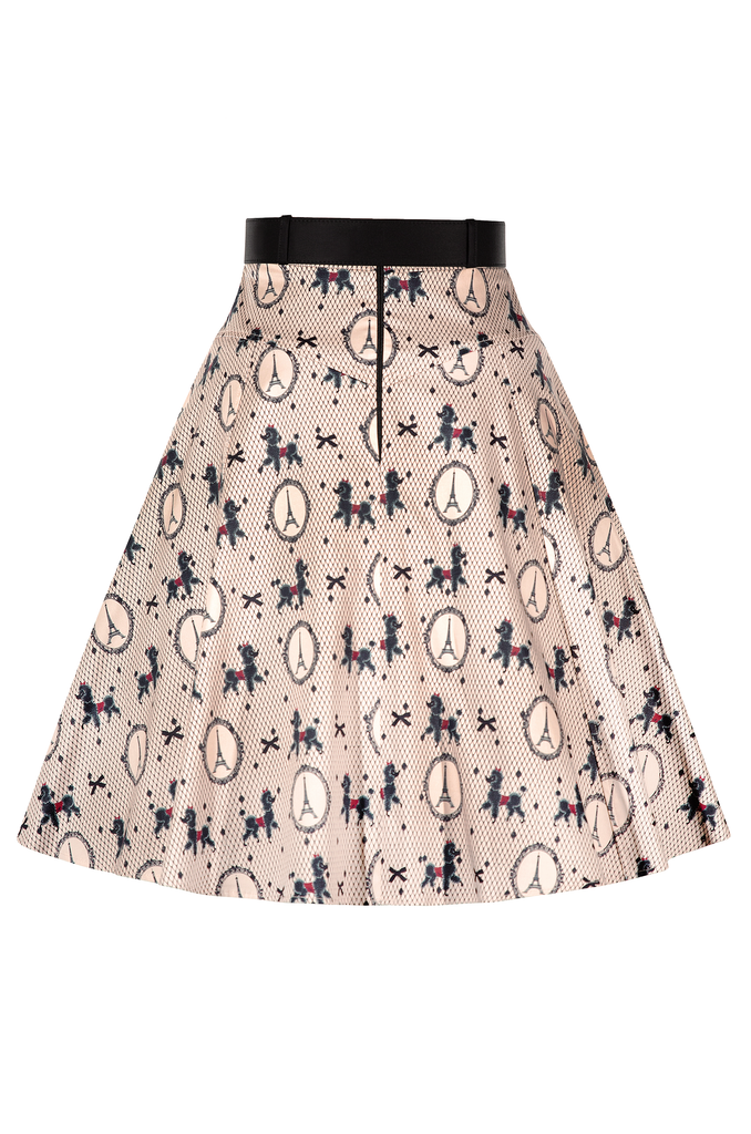 Poodles In Paris Belted Skirt (Print)