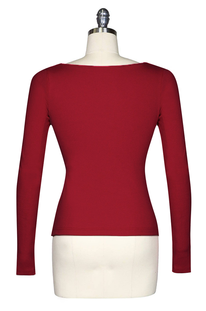 D'Amour Long Sleeve Peek-A-Boo Top (Red)