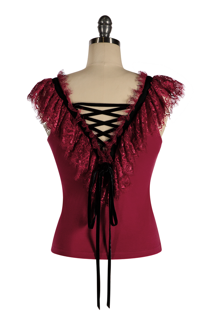 Fifi D'Amour Lace Up Camisole (Burgundy)