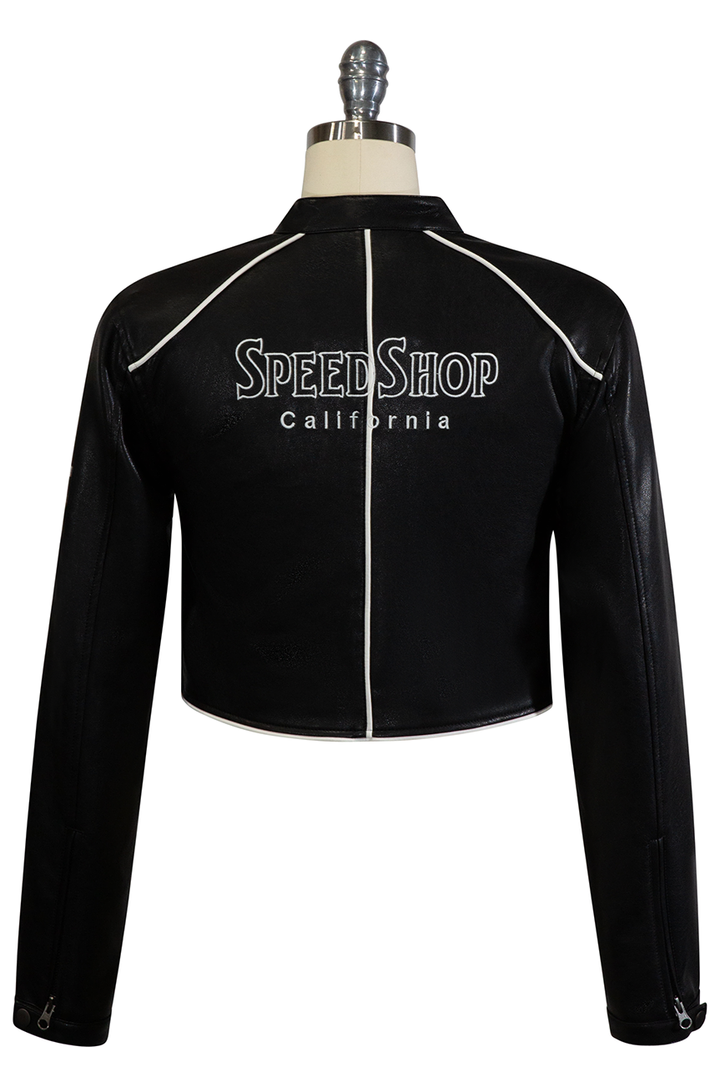 Easy Rider Crop Vegan Leather Jacket (Black)