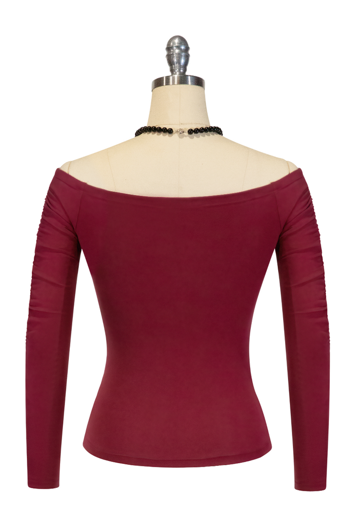 D'Amour Follies Ruched Jersey Top (Burgundy)