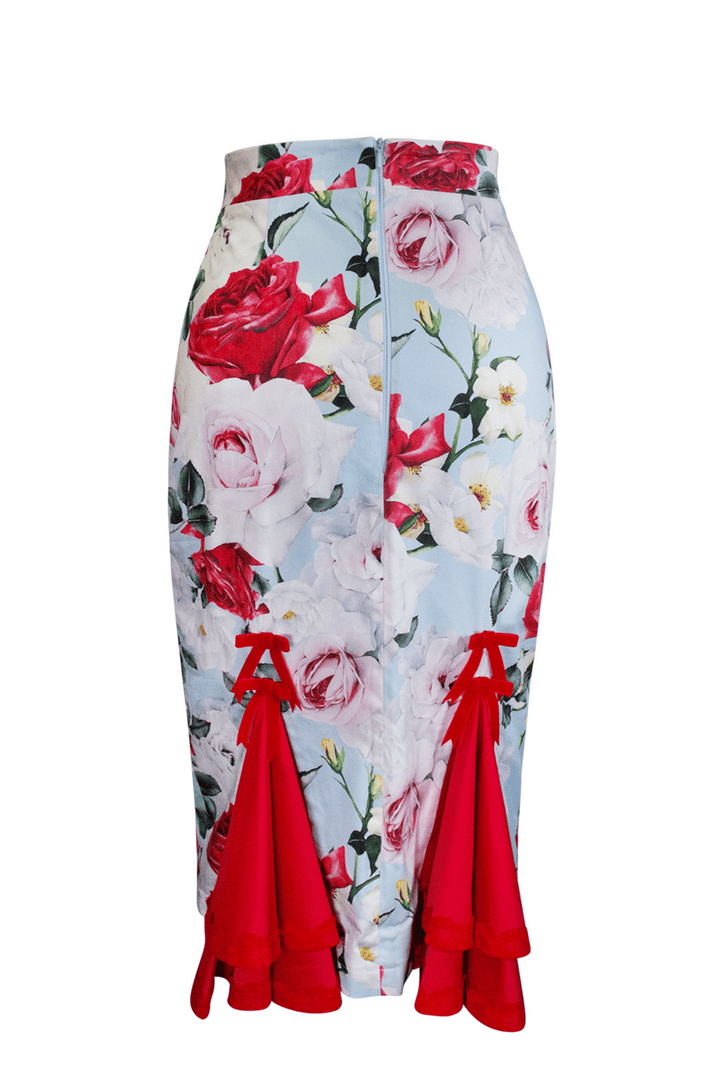Tea Rose Wiggle Skirt (Print) - Kitten D'Amour