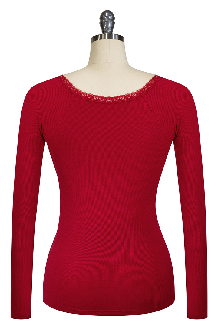 D'Amour Follies Scoop Neck Long Sleeve Top (Red)