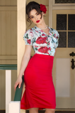 Tea Rose Wiggle Skirt (Red)