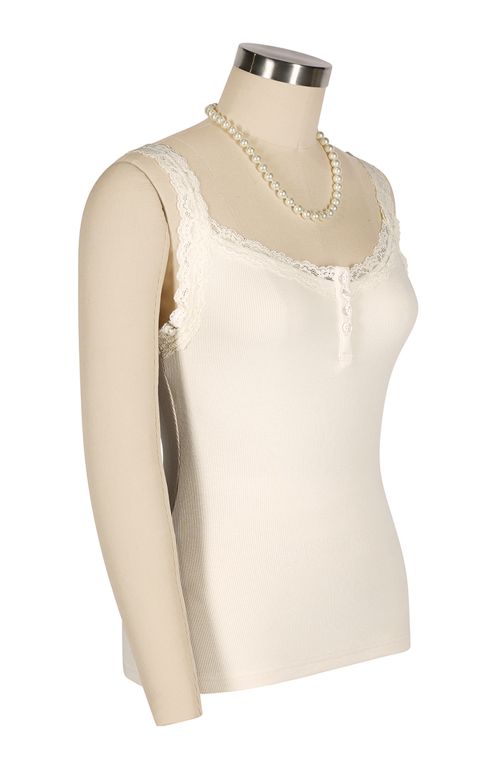 D'Amour Button Up Follies Singlet (Vintage White)