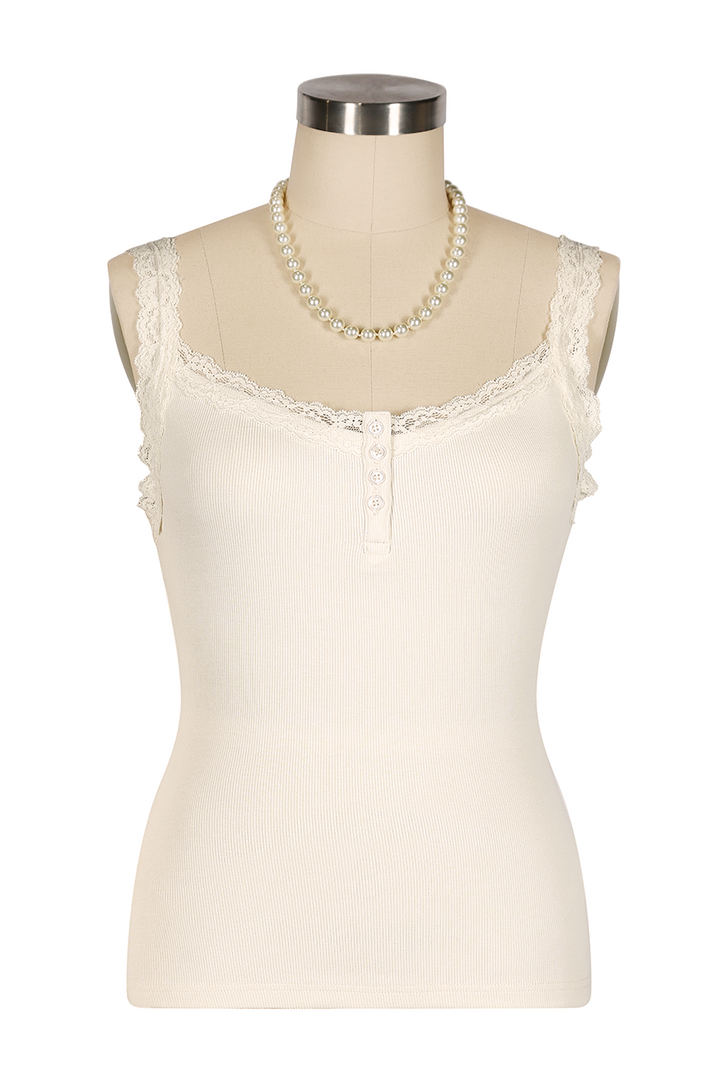 D'Amour Button Up Follies Singlet (Vintage White)