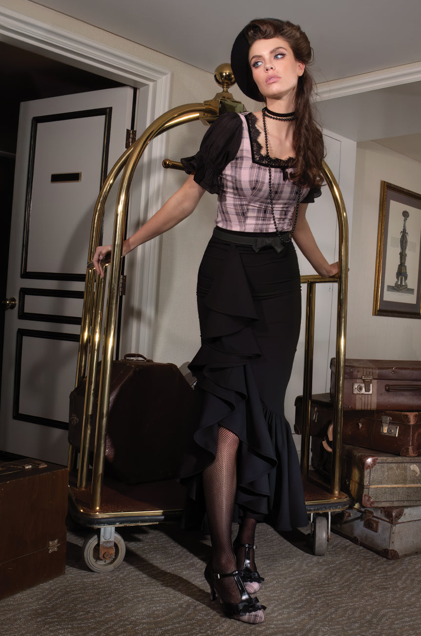 Dorchester Suite 17 Ruffle Maxi Skirt (Black) - Kitten D'Amour