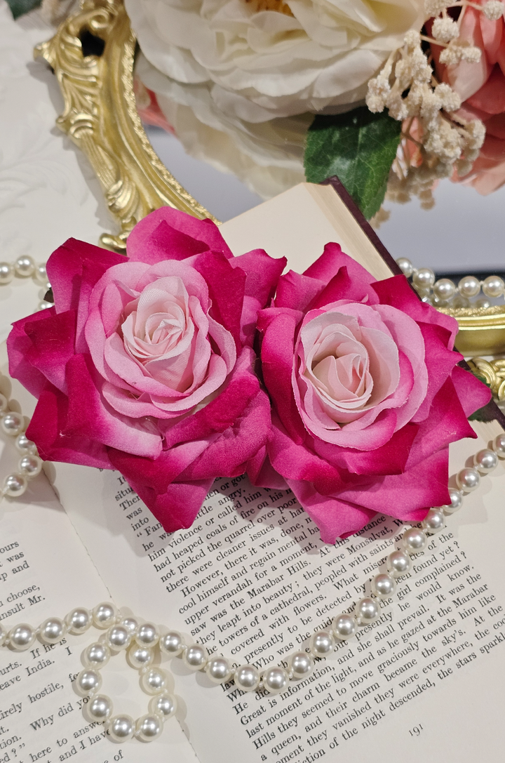 Follies Twin Rose Hair Clip (Rose Pink)
