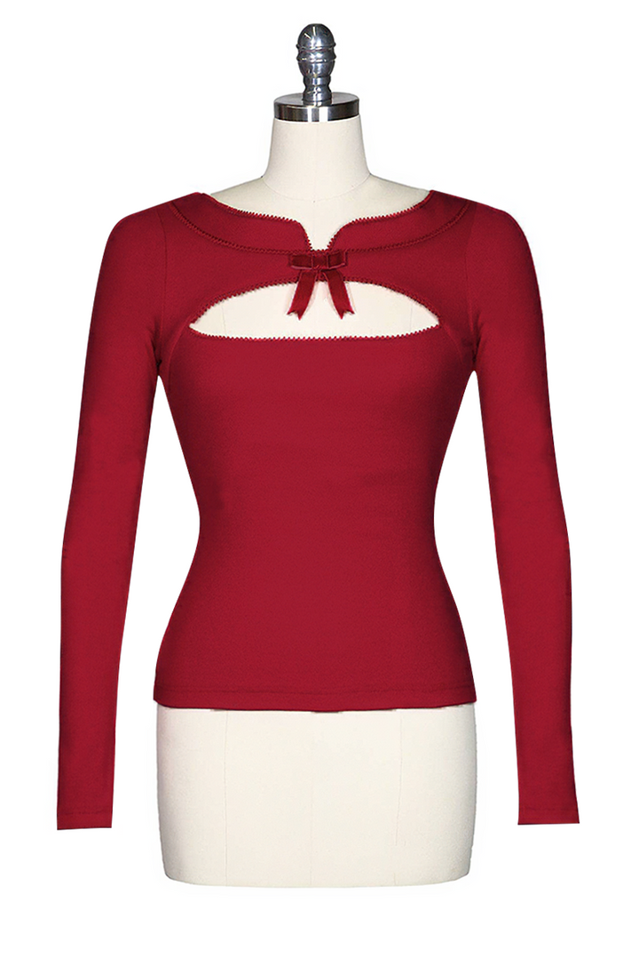 D'Amour Long Sleeve Peek-A-Boo Top (Red)