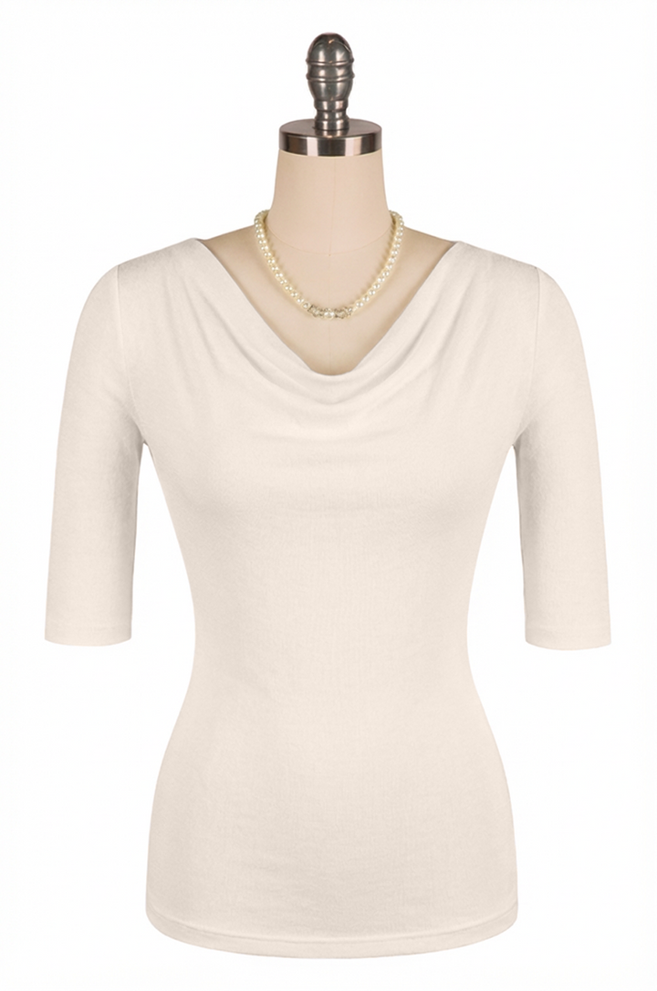 Manhattan Follies Cowl Neck Jersey Top (Off White)