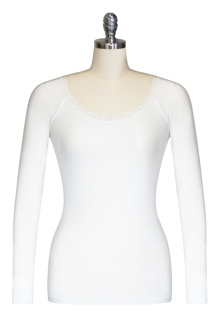 D'Amour Follies Scoop Neck Long Sleeve Top (White)