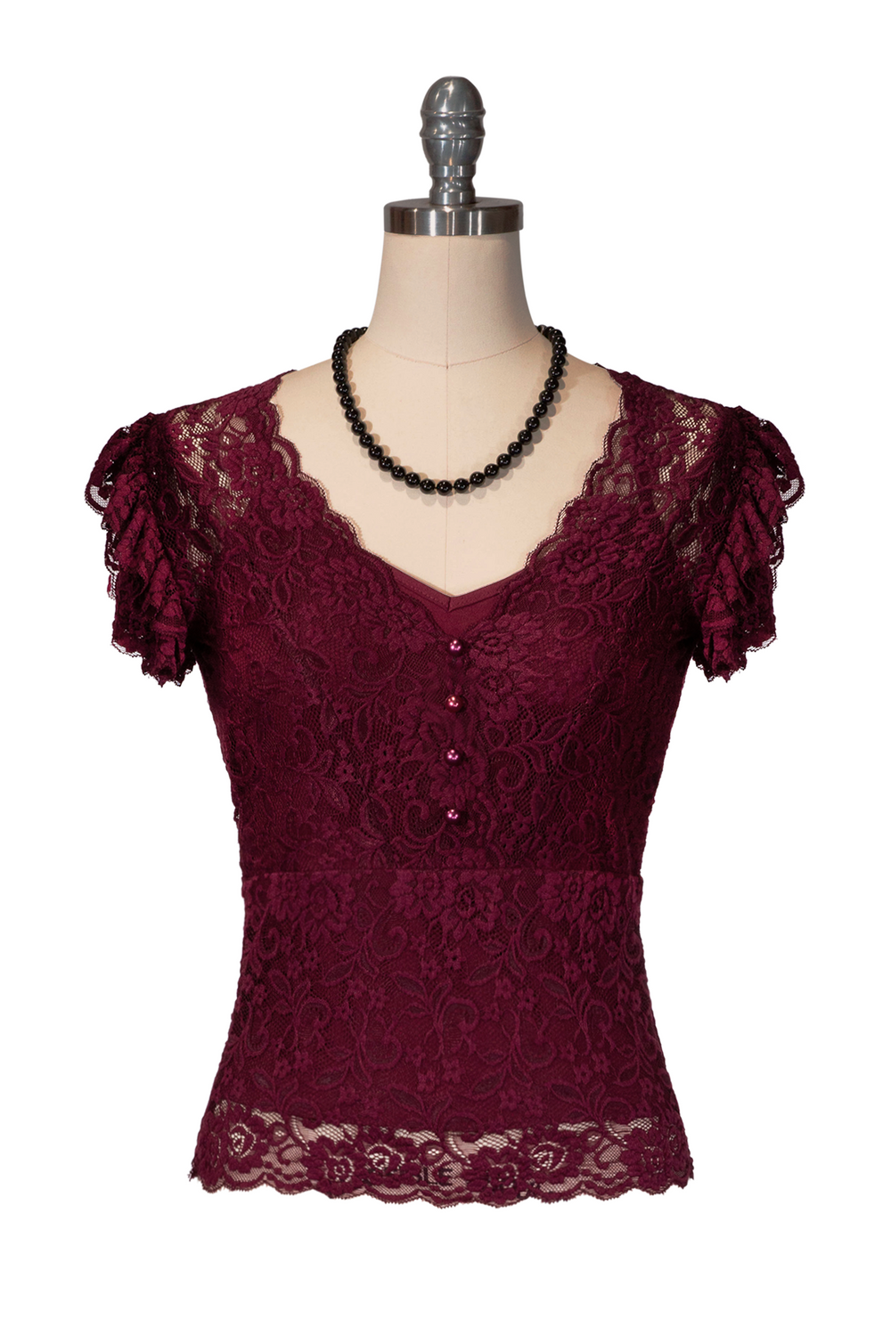 D'Amour Lace Top (Burgundy) - Kitten D'Amour