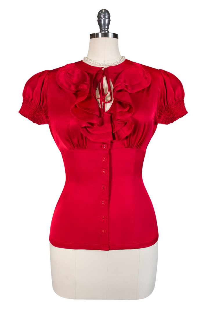 Tea Rose Frill Front Blouse (Red)