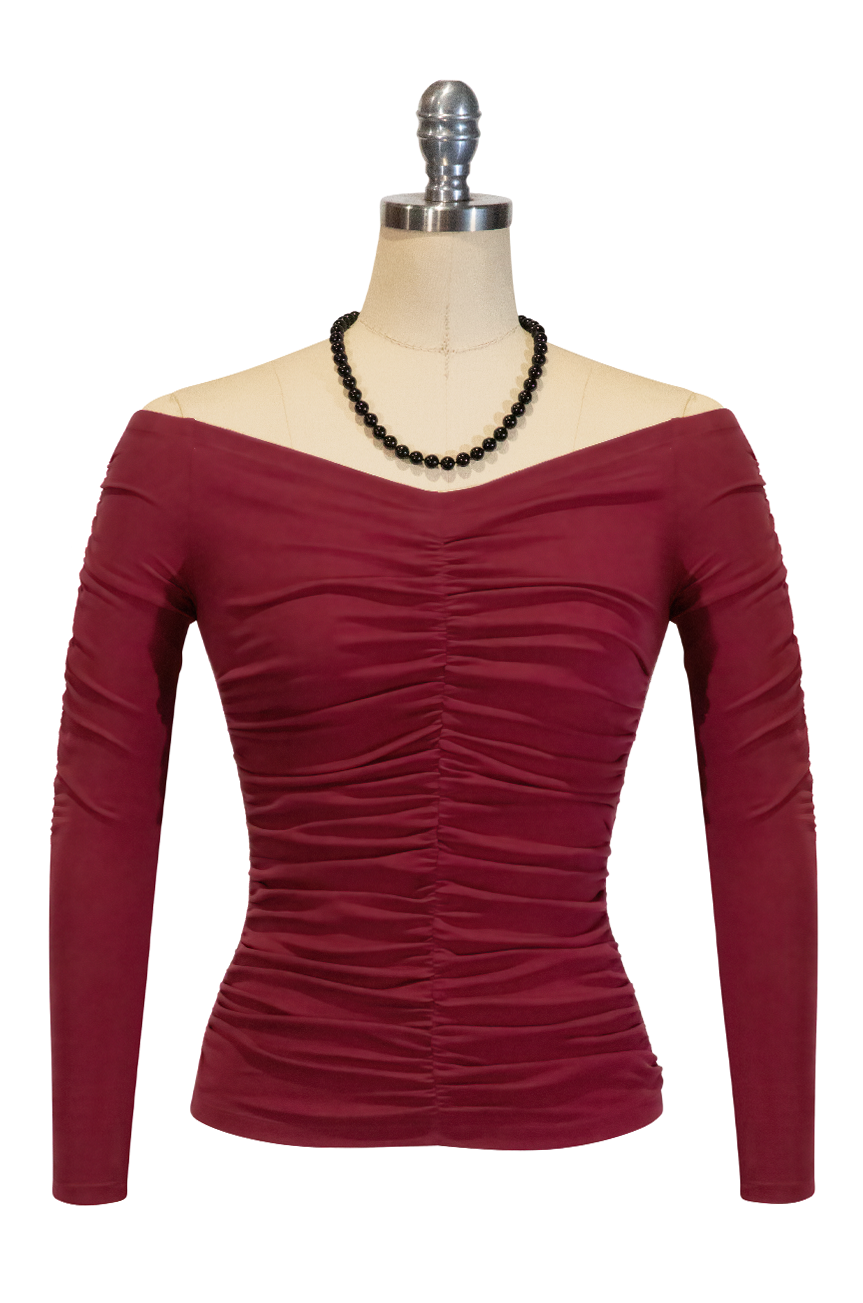 D'Amour Follies Ruched Jersey Top (Burgundy)