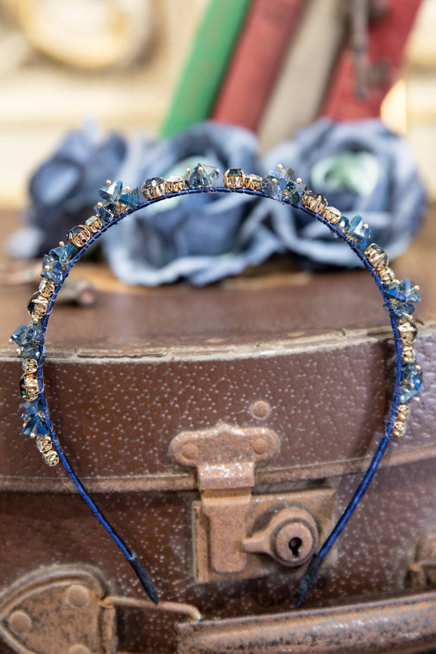 Midnight in Paris Rhinestone Headband (Navy) - Kitten D'Amour