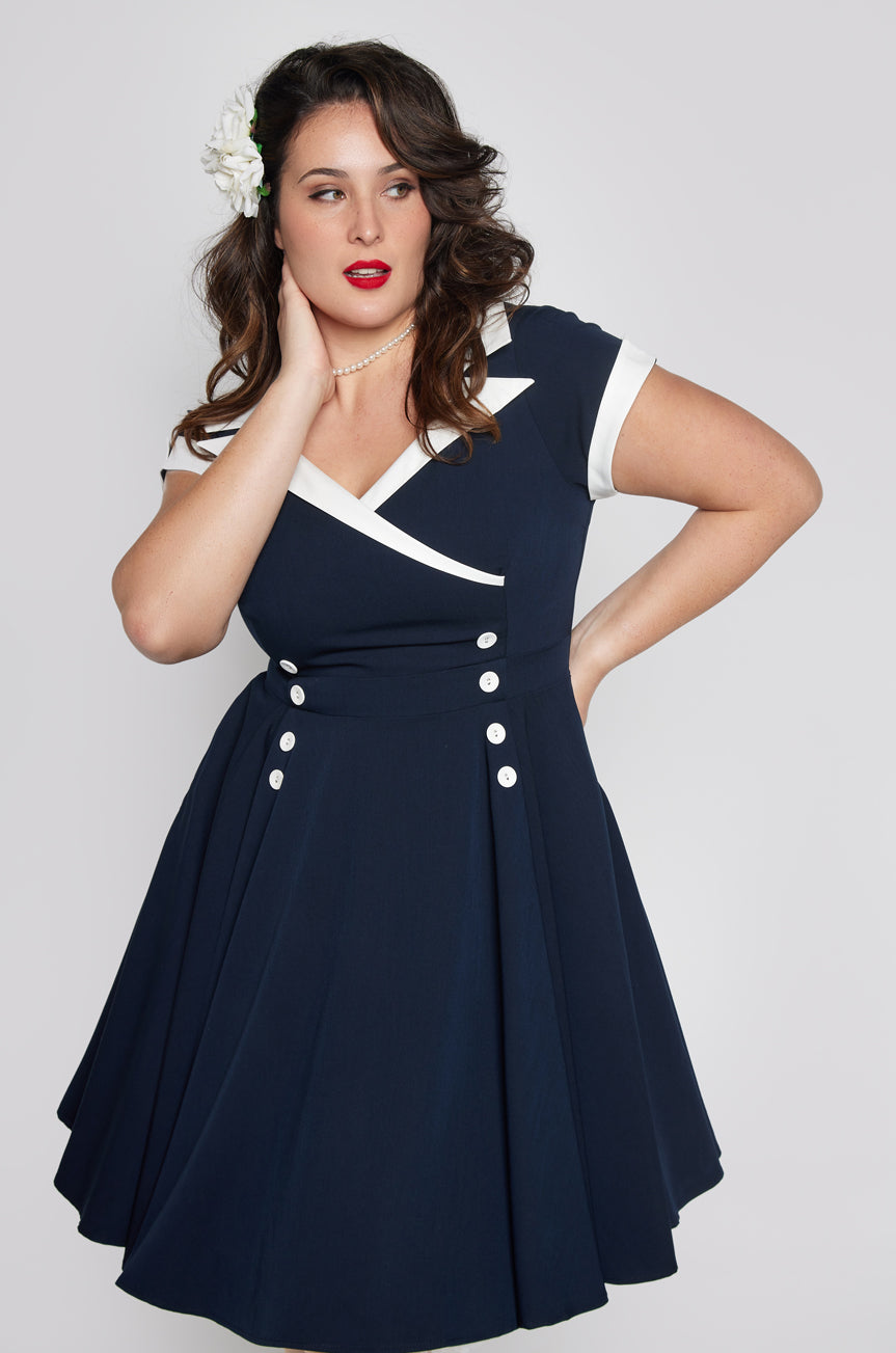 D'Amour Contrast Collar Dress (Navy)