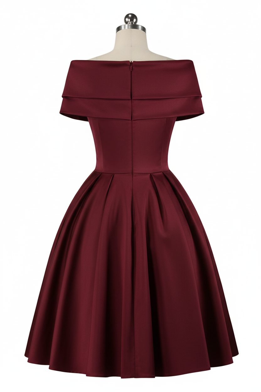 Buy D'Amour L'Avenue Dress Burgundy - Vintage Off-Shoulder Elegant Style Kitten D'Amour Buy D'Amour L'Avenue Dress Burgundy - Vintage Off-Shoulder Elegant Style Kitten D'Amour