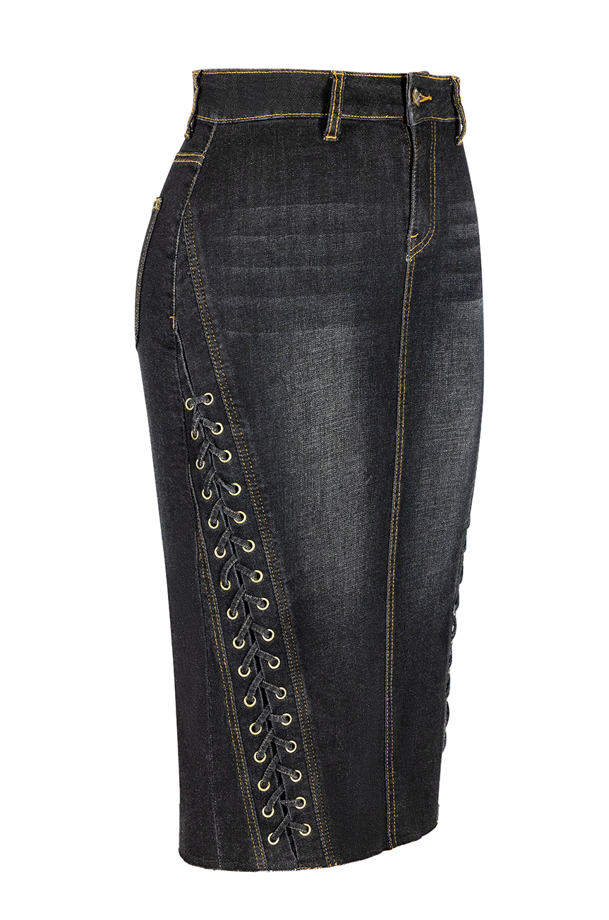 Madison Wiggle Skirt (Black Denim)