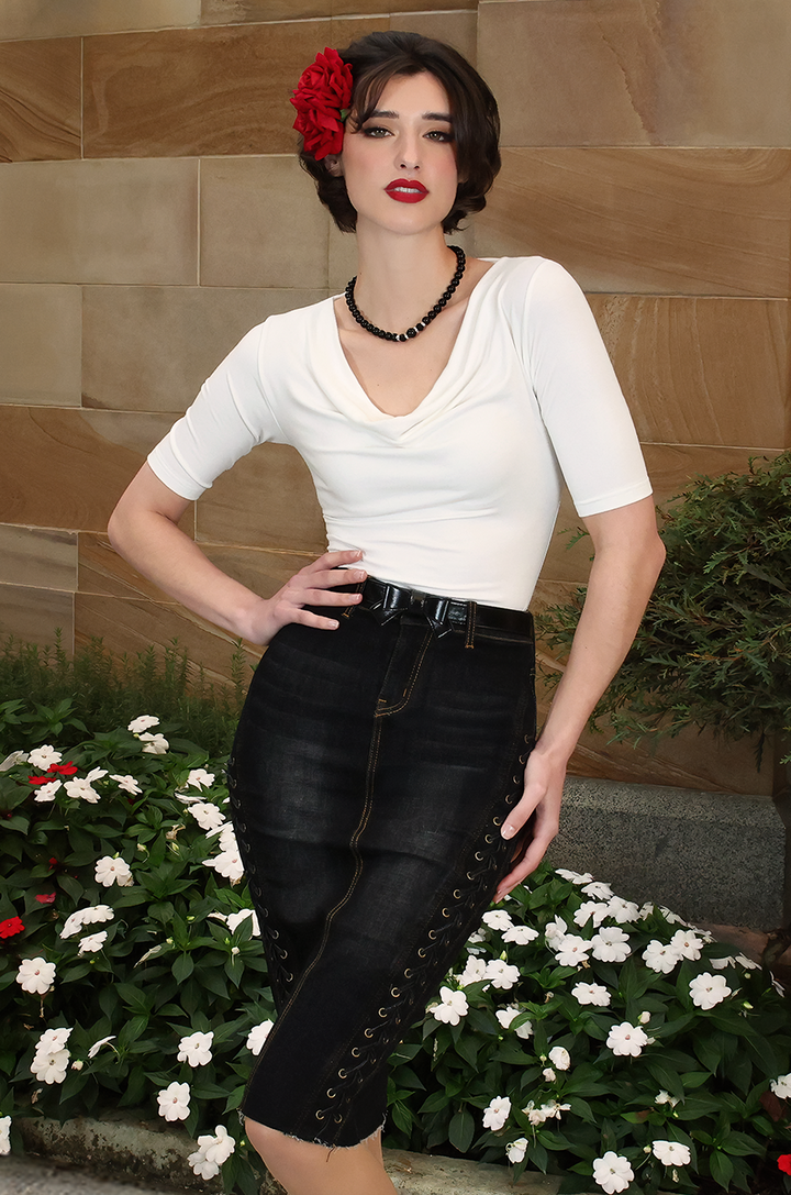 Madison Wiggle Skirt (Black Denim)