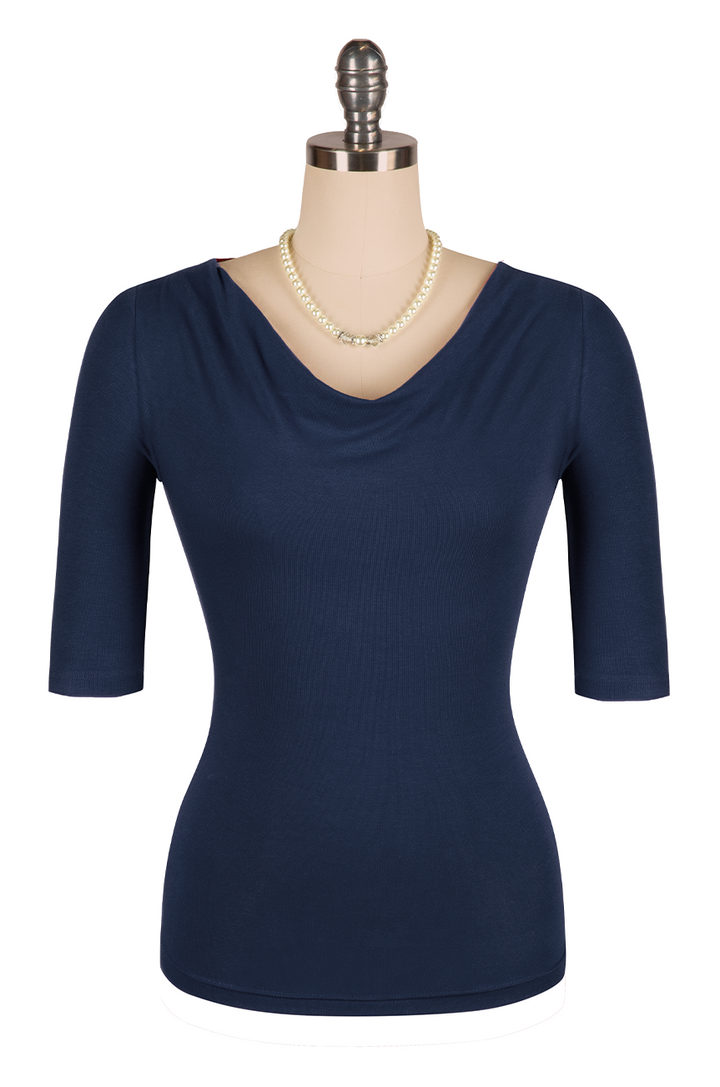 Manhattan Follies Cowl Neck Jersey Top (Navy)