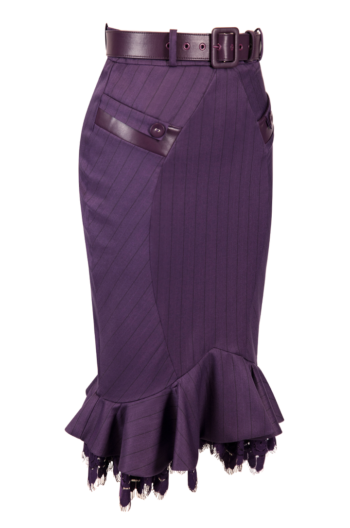 Mon Amour Belted Pinstripe Wiggle Skirt