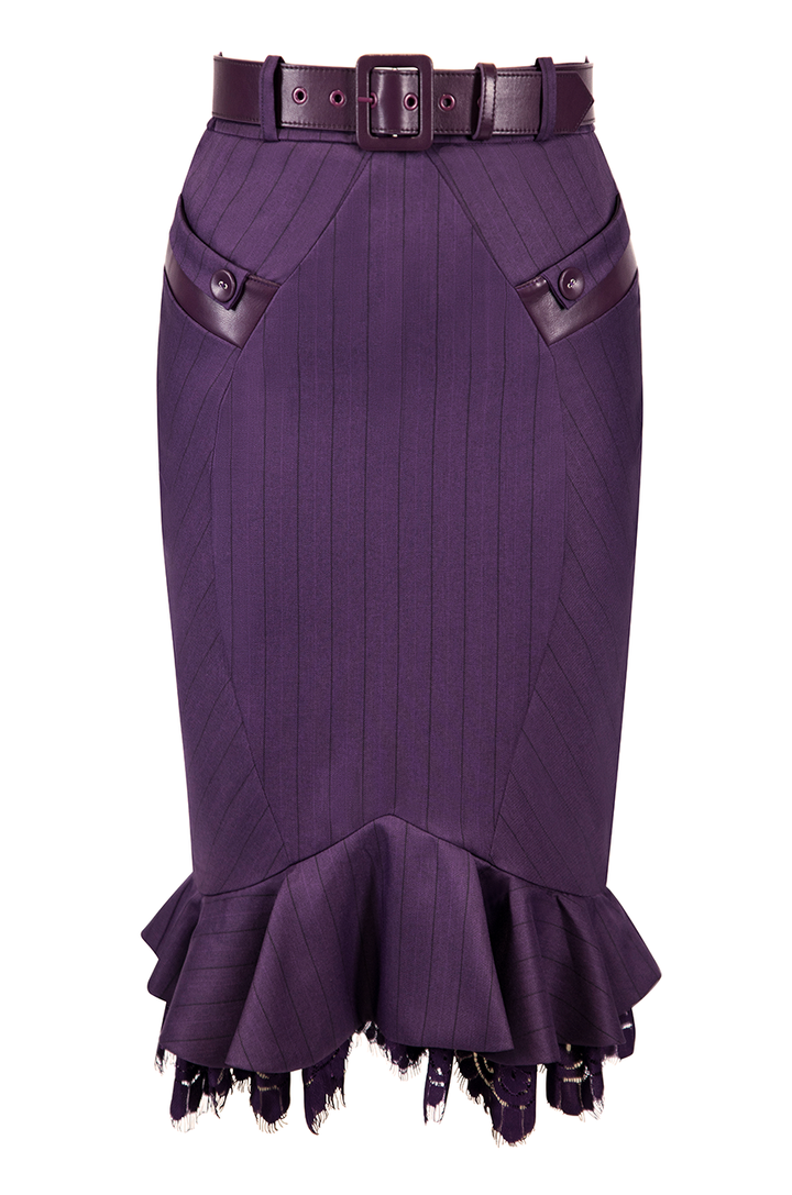 Mon Amour Belted Pinstripe Wiggle Skirt