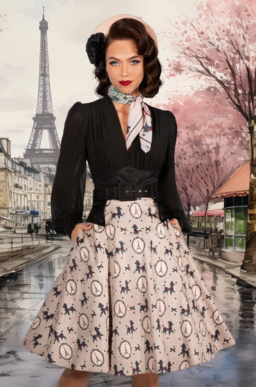 Poodles In Paris Belted Skirt (Print)
