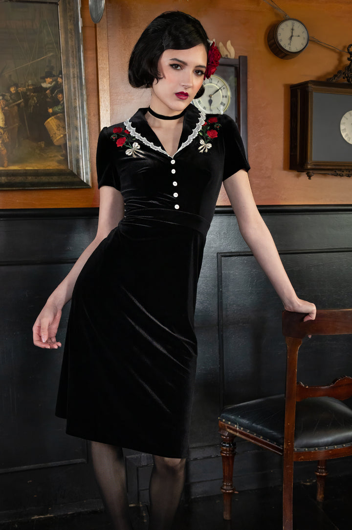 Rouge Noir Velvet Rose Dress