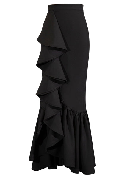Dorchester Suite 17 Ruffle Maxi Skirt (Black)
