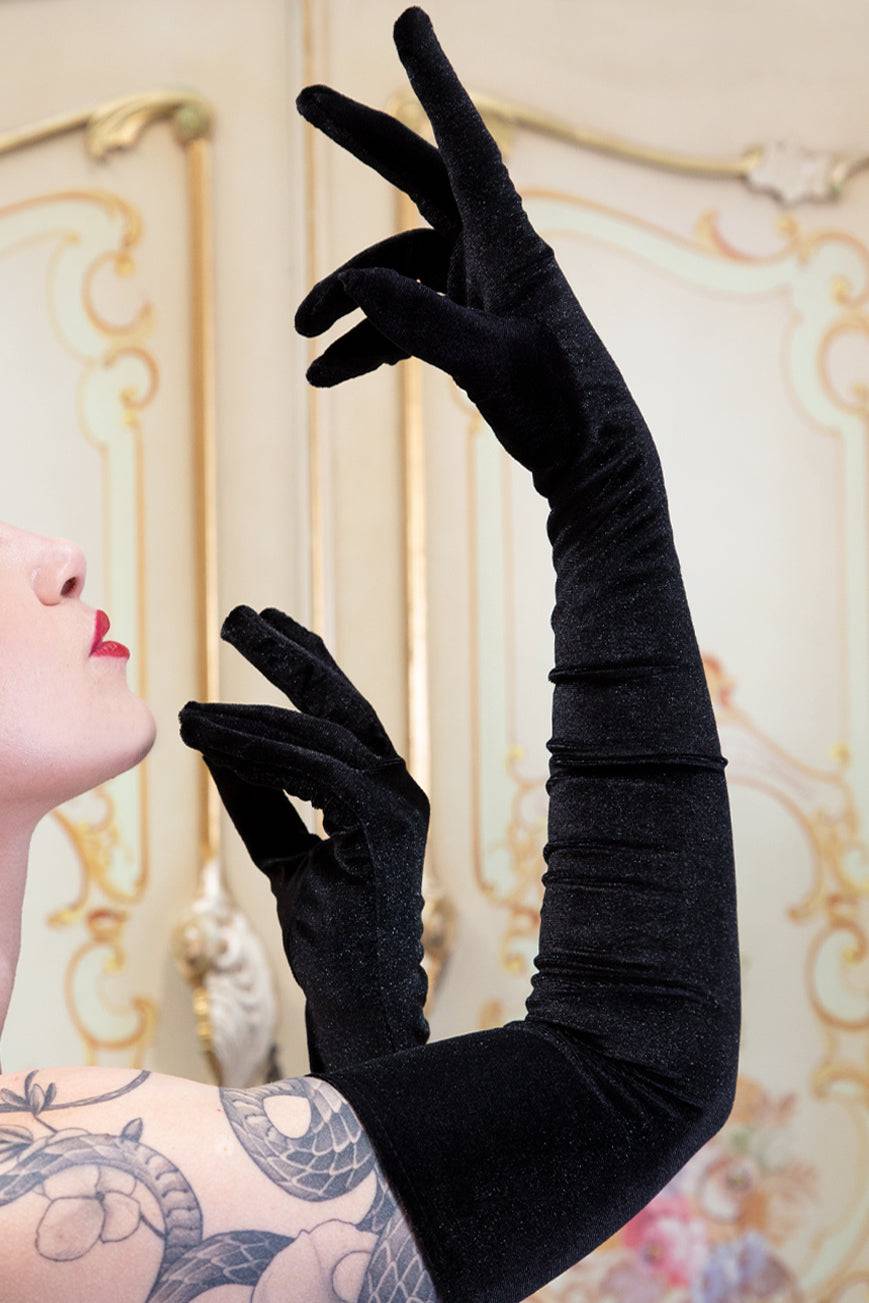 Night At The Opera Long Gloves (Velvet Black) - Kitten D'Amour