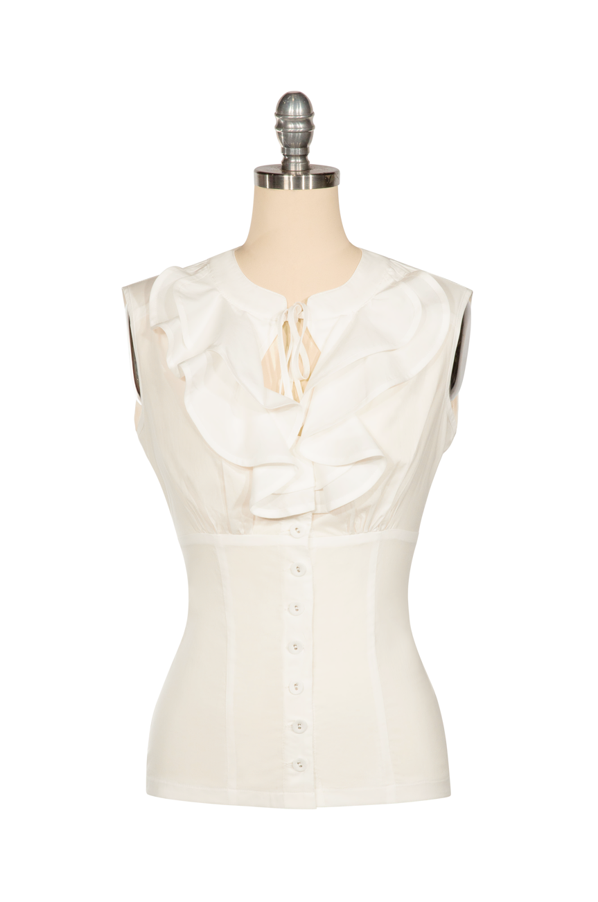 South Pacific Frill Front Blouse (Off White) - Kitten D'Amour