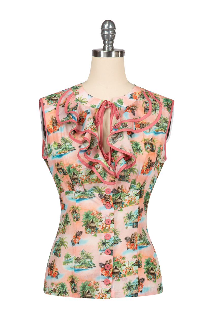 South Pacific Frill Front Blouse (Print) - Kitten D'Amour
